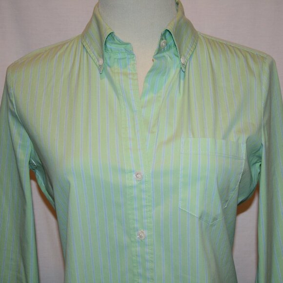THEORY Lime Green & Blue Stripe Shirt Small - Picture 2 of 8